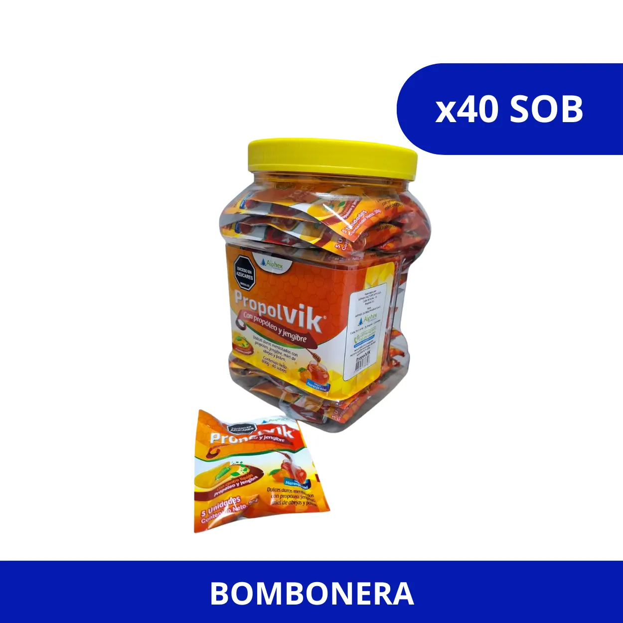 image16n9mxbiu1bfmet14g0z.webp PROPOLVIK PASTILLAS AIPHEX NARANJA MIEL BOMBONERA X 40 SOBRES - Imagen 1