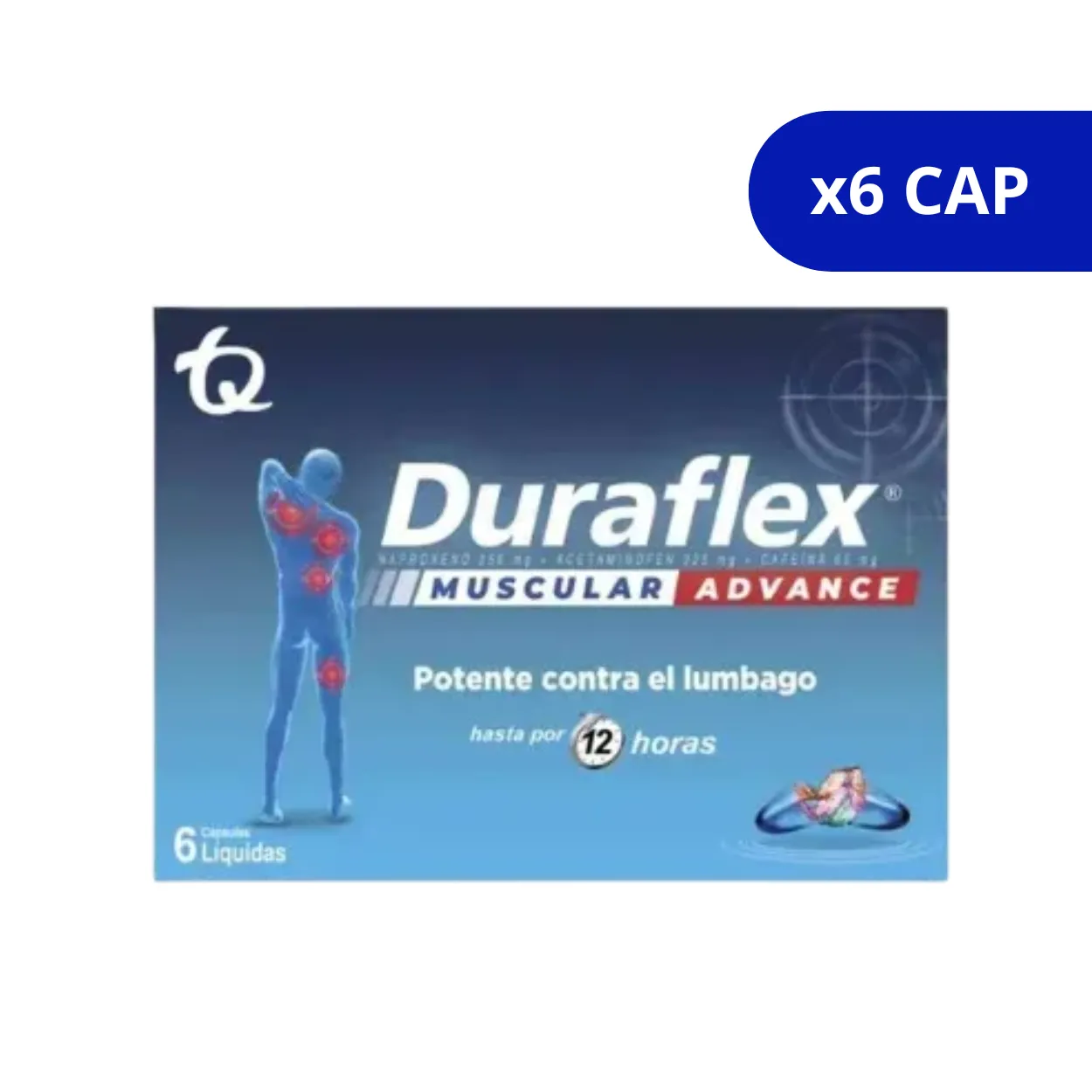 image1ctuetpouag9mbb8mfru.webp DURAFLEX MUSCULAR ADVANCE TQ NAPRO + ACETA + CAFÉ X 6 CAP BLANDAS TQ - Imagen 1