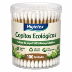 Container of 100 eco-friendly biodegradable cotton swabs with paper sticks